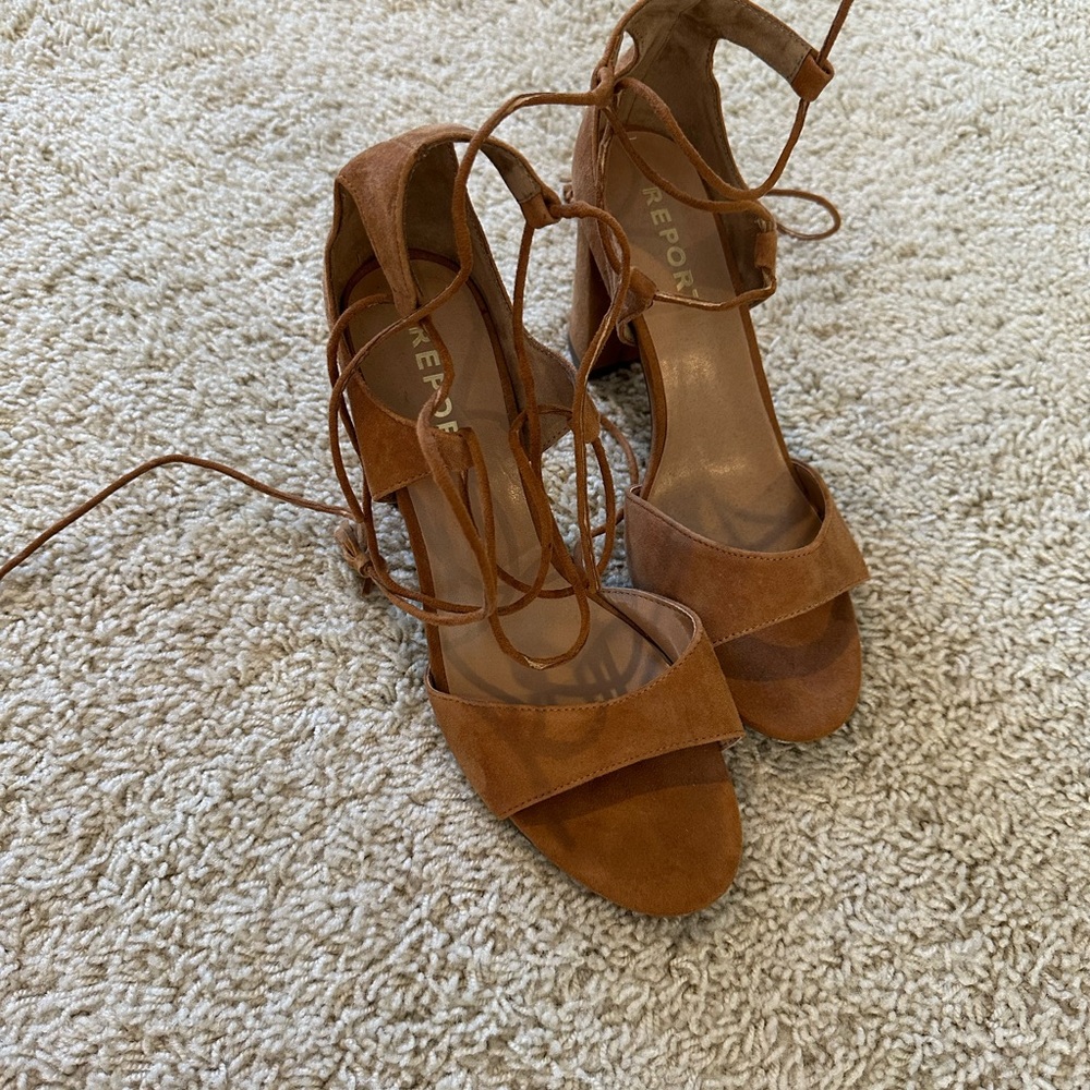 Report Tan Lace-Up Heels with Sturdy Sole